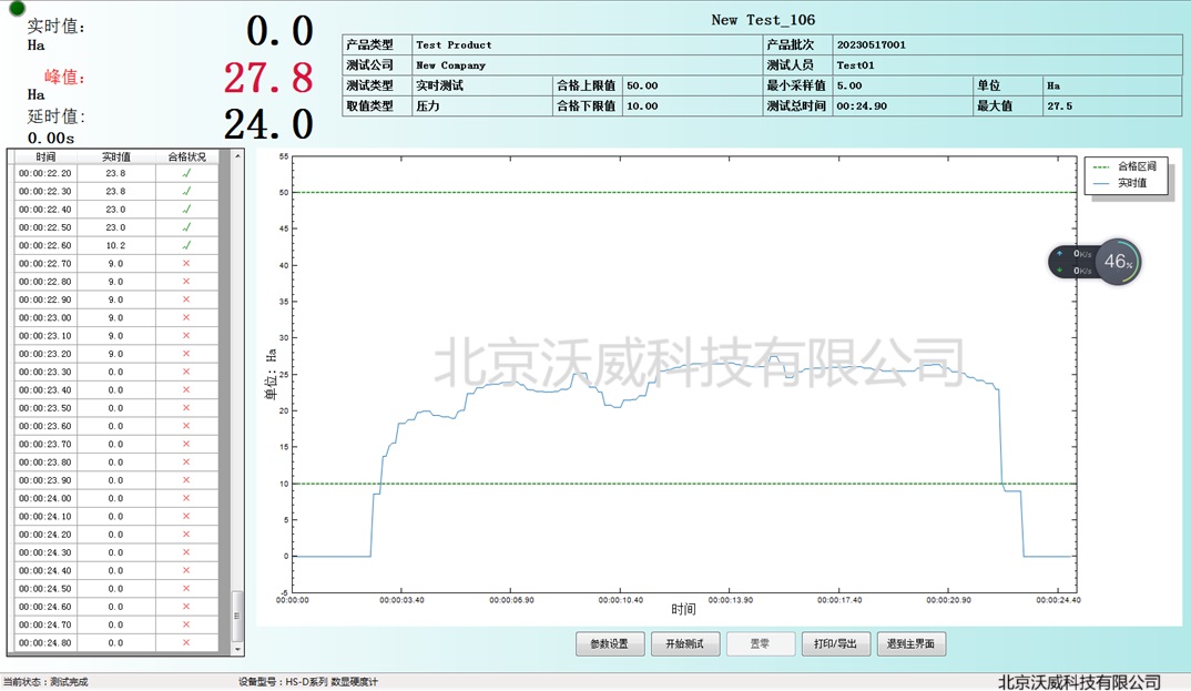 邵氏硬度計軟件，曲線圖